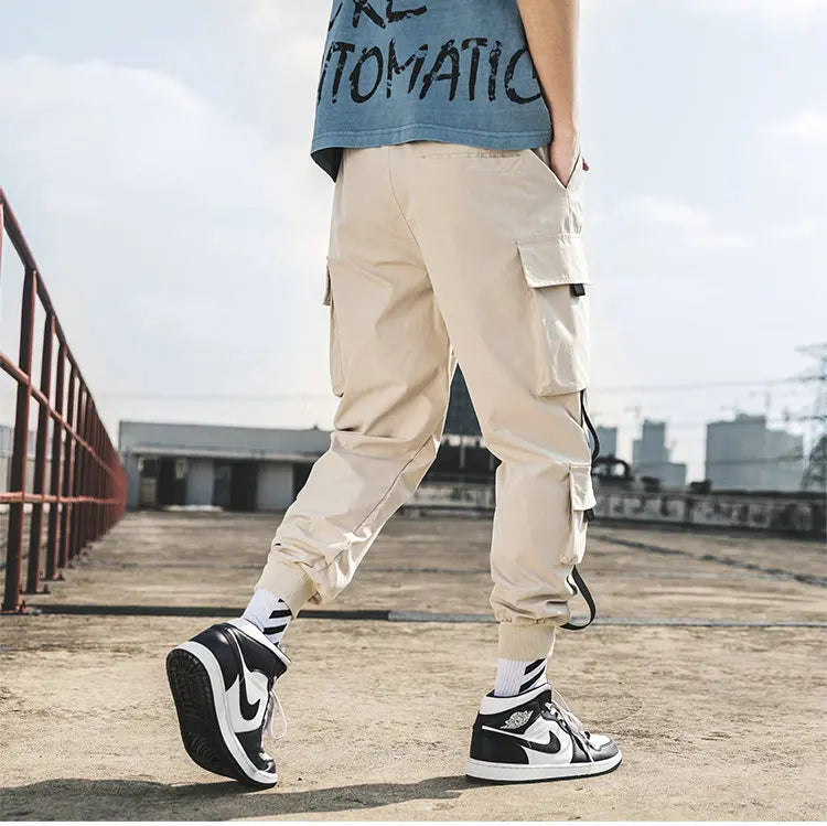 New Joggers Cargo Pants for Men Casual Hip Hop Pocket Male Trousers Sweatpants Streetwear Ribbons Techwear Pants