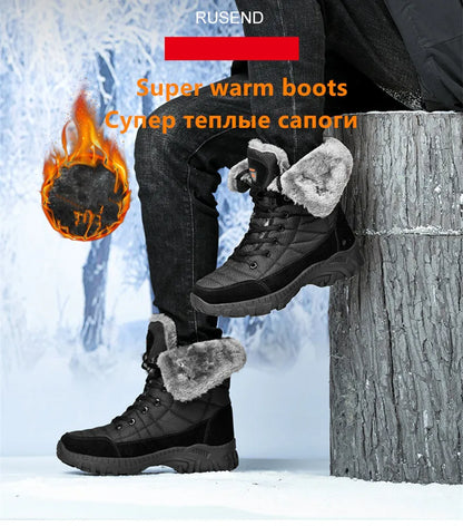 Men Winter Snow Boots Super Warm Men Hiking Boots High Quality Waterproof Leather High Top Big Size Men's Boots Outdoor Sneakers