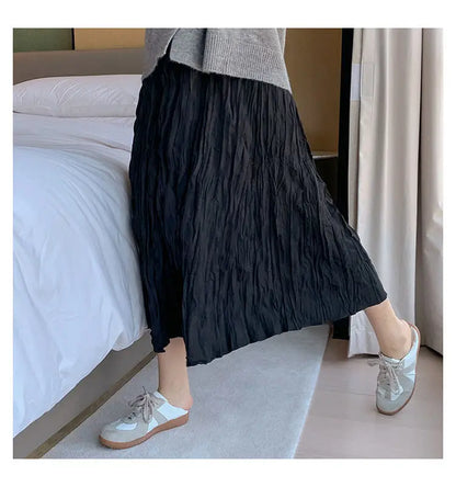 Skirts Women Solid Design Midi All-match Folds Korean Style Leisure High Waist Daily Female Newest Irregular Elegant Cozy Faldas