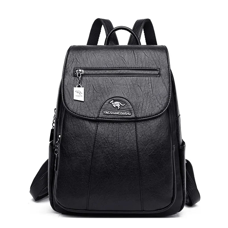 6 Colors Women 's Backpack 2024 New High Quality Soft Leather Leisure Travel Large Capacity School Bags for Teenage Girls Black