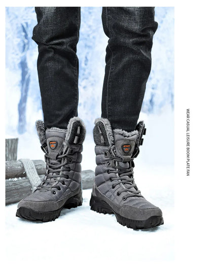 Men Winter Snow Boots Super Warm Men Hiking Boots High Quality Waterproof Leather High Top Big Size Men's Boots Outdoor Sneakers