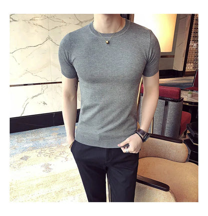 Top Quality Summer Thin Short Sleeved Knitwear T-shirt Men Clothing 2024 Solid Color Slim Fit O-Neck Tee Shirt Streetwear 3XL-M