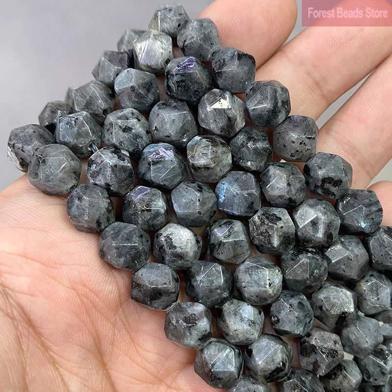 Natural Stone Faceted Black Labradorite Spacers Loose Charms Beads for Jewelry Making DIY Bracelet Necklace 14" Strand 6 8 10MM