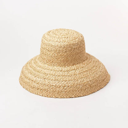 Fashion Women Wide Brim Raffia Hat Women Vacation Beach Hats Flat Top Straw Hat Summer Sun Hat Ladies UV Bucket Hat Wholesale