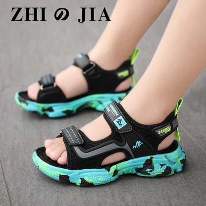 New 2025 Summer Beach Water Children Sandals Fashion Shoes Lightweight Non-slip Soft Bottom Shading Leather Boys Comfortable