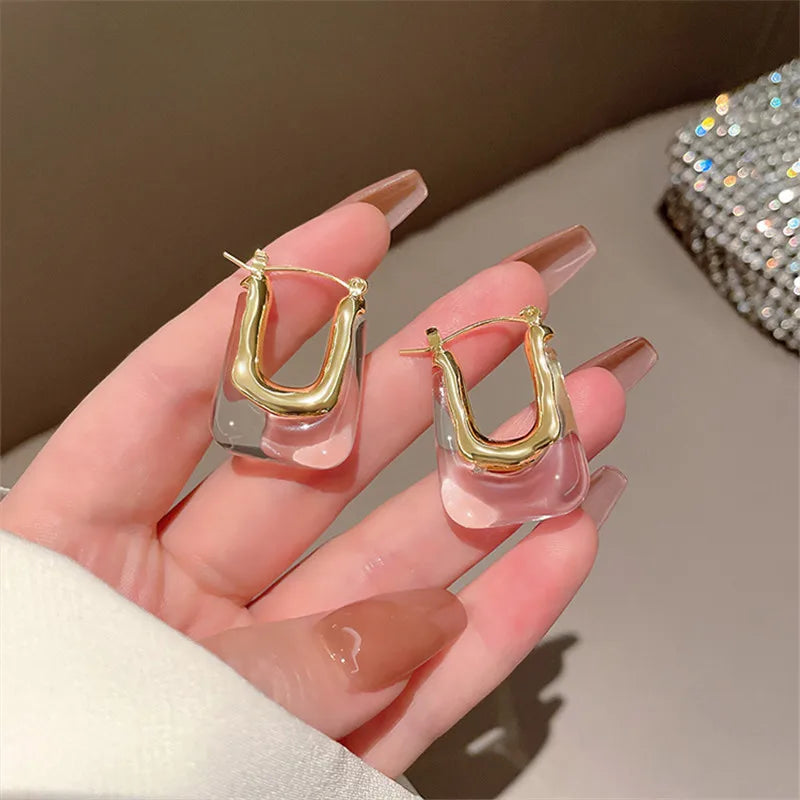 2023 New Fashion Korean Oversized Brown Drop Earrings for Women Bohemian U Shaped Golden Square Wedding Earrings Jewelry Gift