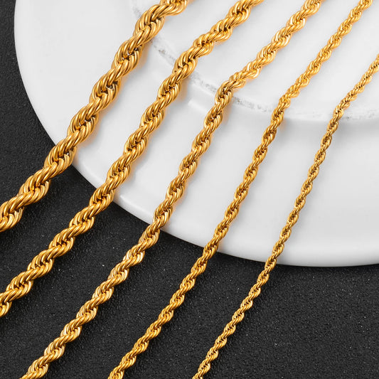 Width 2/3/4/5/6mm 316L Stainless Steel Gold Color Twisted Rope Chain Necklace For Men's and Women's Jewelry wholesale