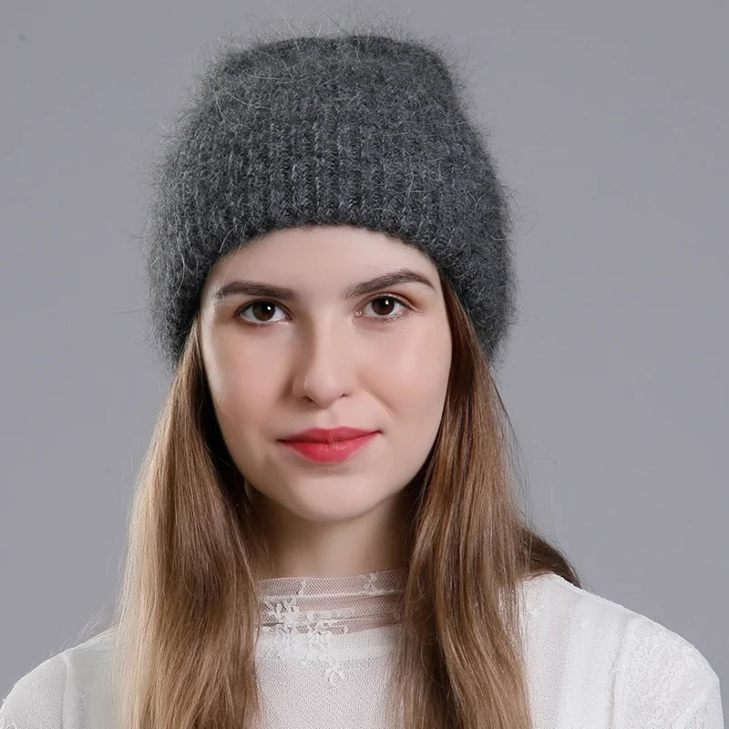 CNTANG 2024 Winter Hat Fashion Real Rabbit Fur Hats For Women Warm Skullies Beanies With Sequins High Flanging Knitted Caps