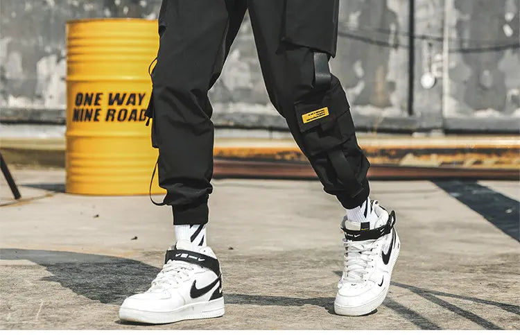 New Joggers Cargo Pants for Men Casual Hip Hop Pocket Male Trousers Sweatpants Streetwear Ribbons Techwear Pants