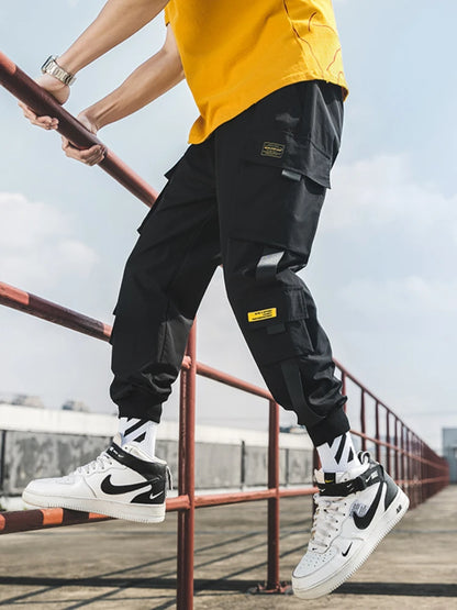 New Joggers Cargo Pants for Men Casual Hip Hop Pocket Male Trousers Sweatpants Streetwear Ribbons Techwear Pants