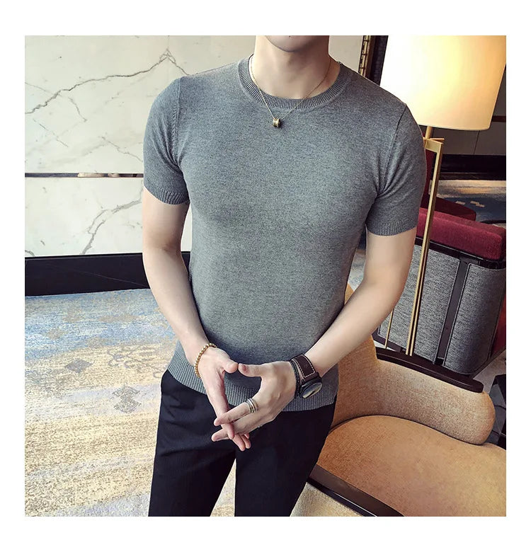 Top Quality Summer Thin Short Sleeved Knitwear T-shirt Men Clothing 2024 Solid Color Slim Fit O-Neck Tee Shirt Streetwear 3XL-M