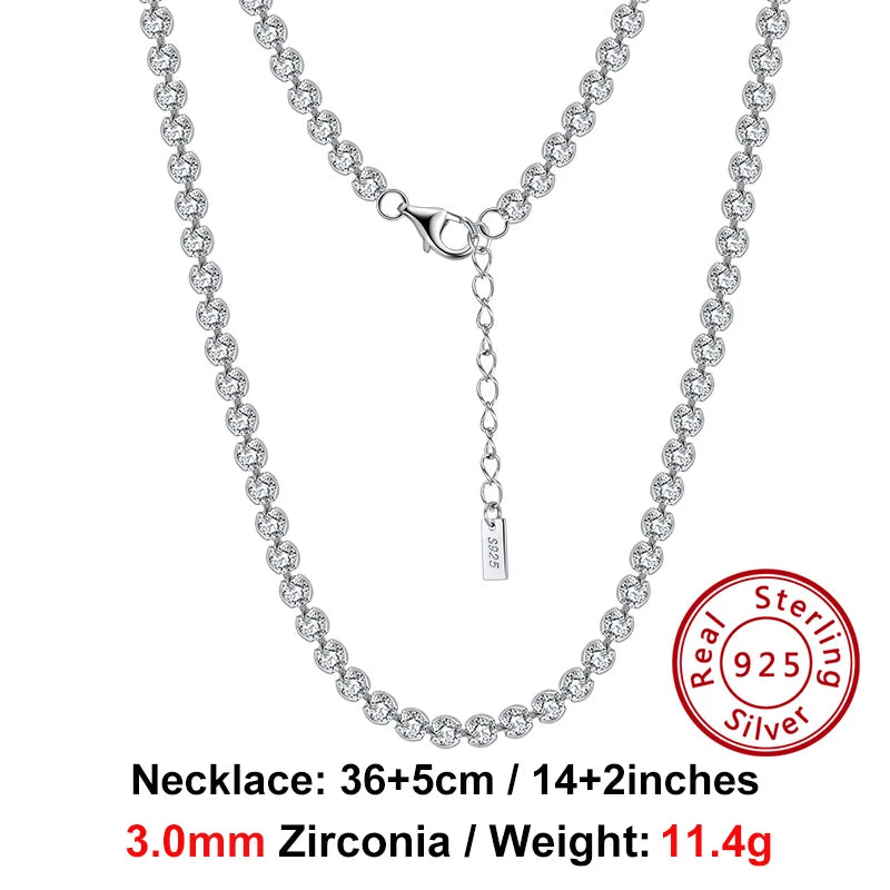 ORSA JEWELS 2mm 3mm 4mm 5mm Full Tennis Necklace Genuine 925 Sterling Silver 8A Clear CZ Cubic Zirconia Neck Chain Lobster Clasp