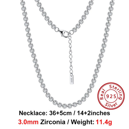 ORSA JEWELS 2mm 3mm 4mm 5mm Full Tennis Necklace Genuine 925 Sterling Silver 8A Clear CZ Cubic Zirconia Neck Chain Lobster Clasp