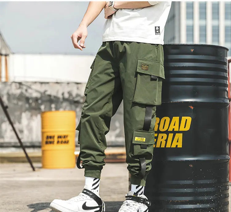 New Joggers Cargo Pants for Men Casual Hip Hop Pocket Male Trousers Sweatpants Streetwear Ribbons Techwear Pants