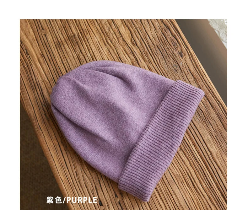 VISROVER 12 Colors Solid Real Cashmere Beanies Winter Hat For Woman Acrylic Hat Woman Autumn Warm Skullies For Man Wholesales