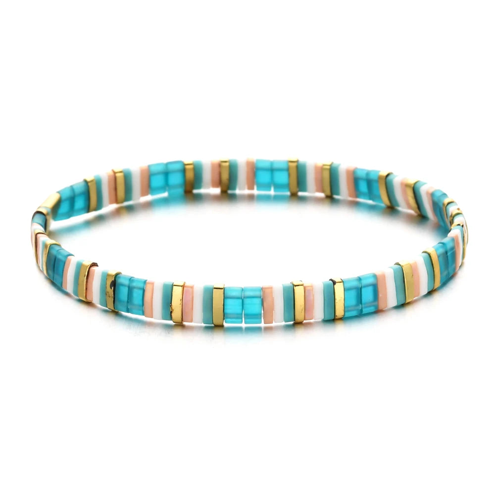 ZMZY Stone Tila Beads Elastic Bracelet For Women Gift 2025 Fashion Colorful Jewellery Rainbow Japan Miyuki Tile Beads Bracelet