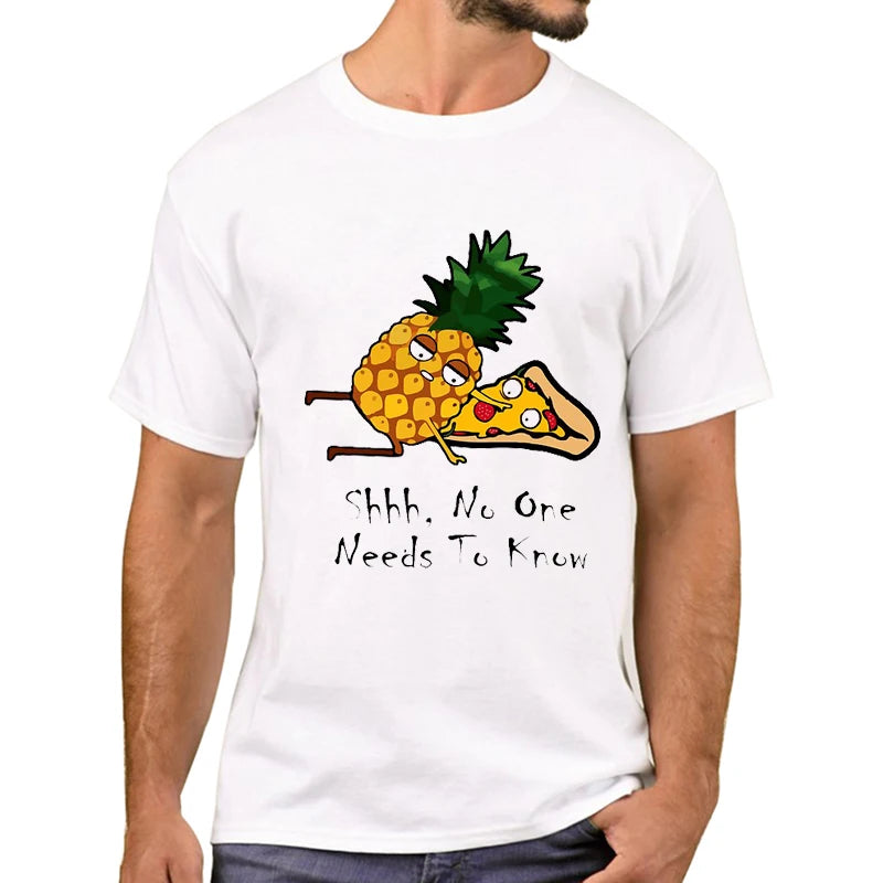 TEEHUB Pizza And Pineapple No One Needs To Know Printed Men T-Shirt Forbidden Love T Shirts Short Sleeve Tshirts Cool Tee