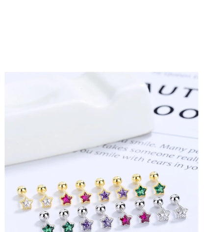 TrustDavis Real 925 Sterling Silver Fashion Geometric Star Colour CZ Screw Stud Earrings For Women Wedding Fine Jewelry DA052