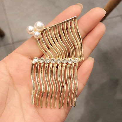 New FashionBoutique Alloy Pearl Rhinestone Row Fork Hair Comb   Barrettes for Women Girl Accessories Headwear