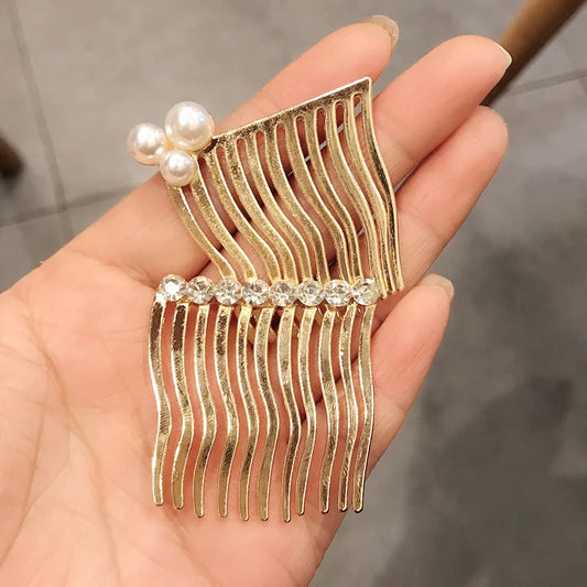 New FashionBoutique Alloy Pearl Rhinestone Row Fork Hair Comb   Barrettes for Women Girl Accessories Headwear