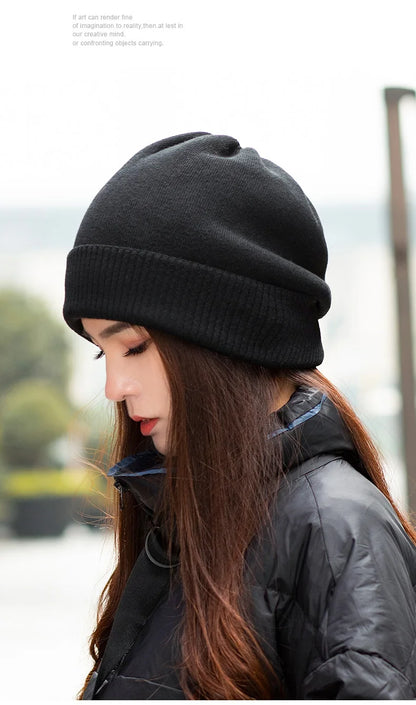 VISROVER 12 Colors Solid Real Cashmere Beanies Winter Hat For Woman Acrylic Hat Woman Autumn Warm Skullies For Man Wholesales