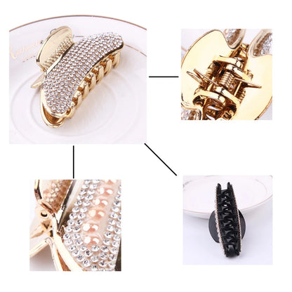 New Glitter Rhinestone Hair Claws for Women Alloy Hairpins Crab Clamp Horsetail Grab Clip Fashion Hair Accessories