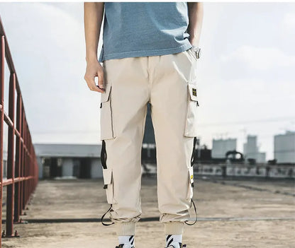 New Joggers Cargo Pants for Men Casual Hip Hop Pocket Male Trousers Sweatpants Streetwear Ribbons Techwear Pants