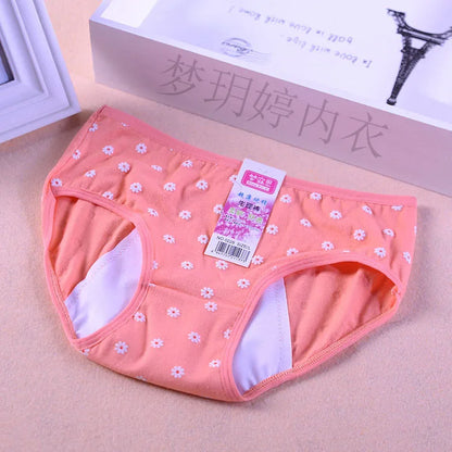 Teenage Girl Leakproof Cute Floral Briefs Cotton Sanitary Physiological Pants For Menstruation Period Young Girls Underwears