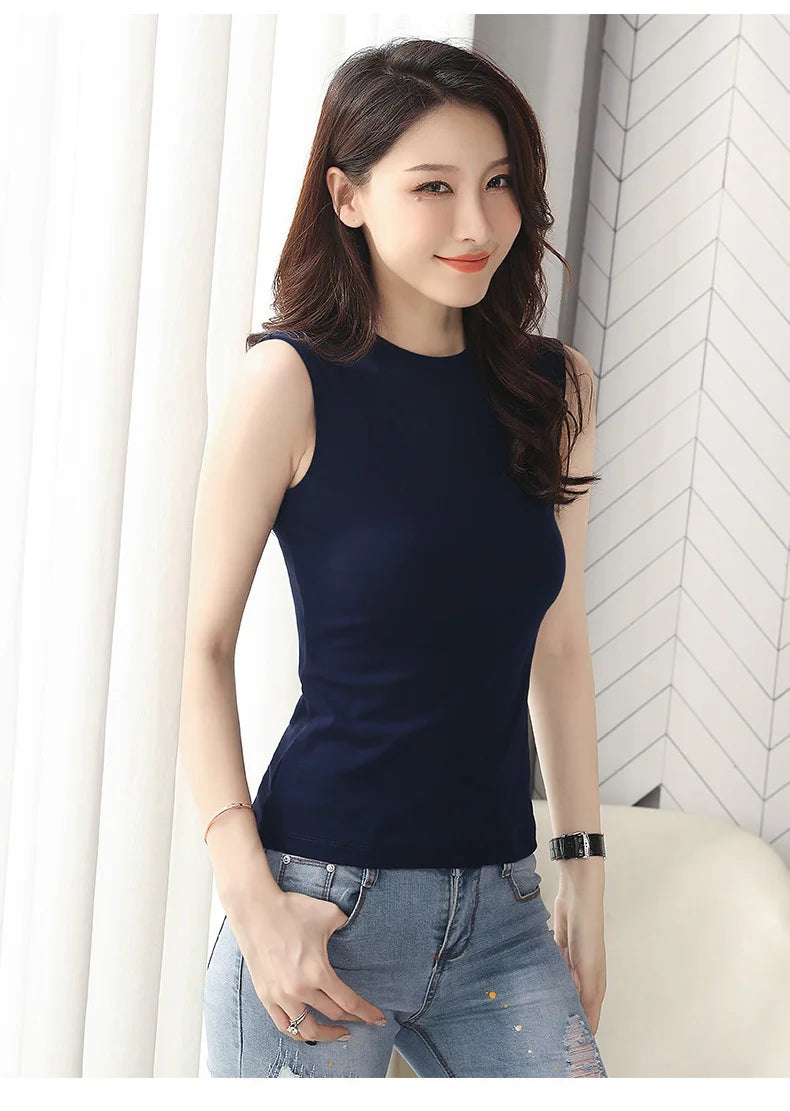 Womens Cotton Camis Solid color Female Slim Sleeveless Casual Vest Solid Color Crop Lower Cut Top For Ladies Fitness Vest Summer