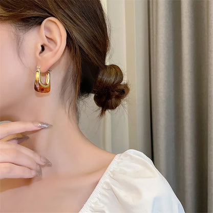 2023 New Fashion Korean Oversized Brown Drop Earrings for Women Bohemian U Shaped Golden Square Wedding Earrings Jewelry Gift