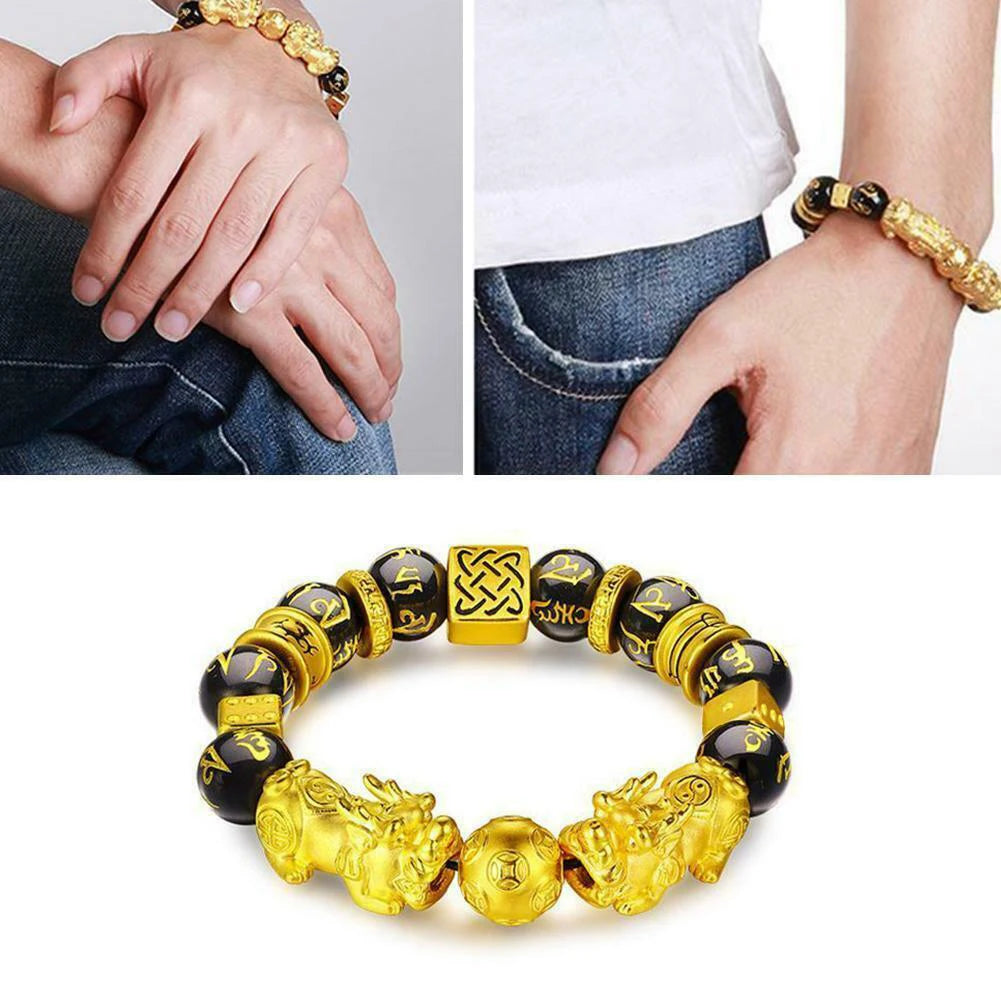 Feng Shui Black Obsidian Wealth Bracelet Good Luck Wristband Jewellery