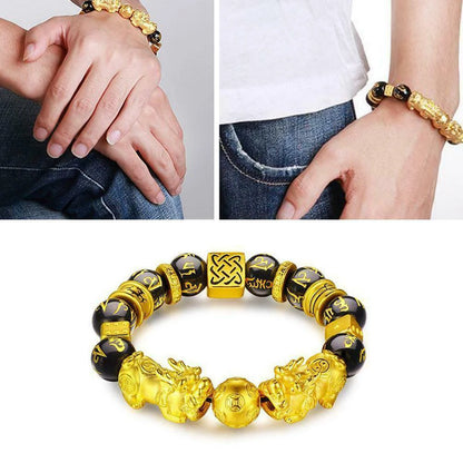 Feng Shui Black Obsidian Wealth Bracelet Good Luck Wristband Jewellery