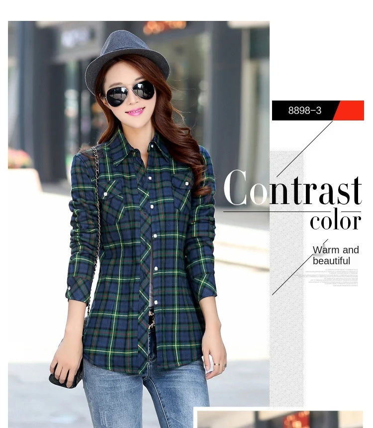 Plus Velvet Thicker Shirt Style Jacket Coat 2023 Winter New Hot Multicolor Plaid Warm Fleece Women Tops Brand Female Outerwear