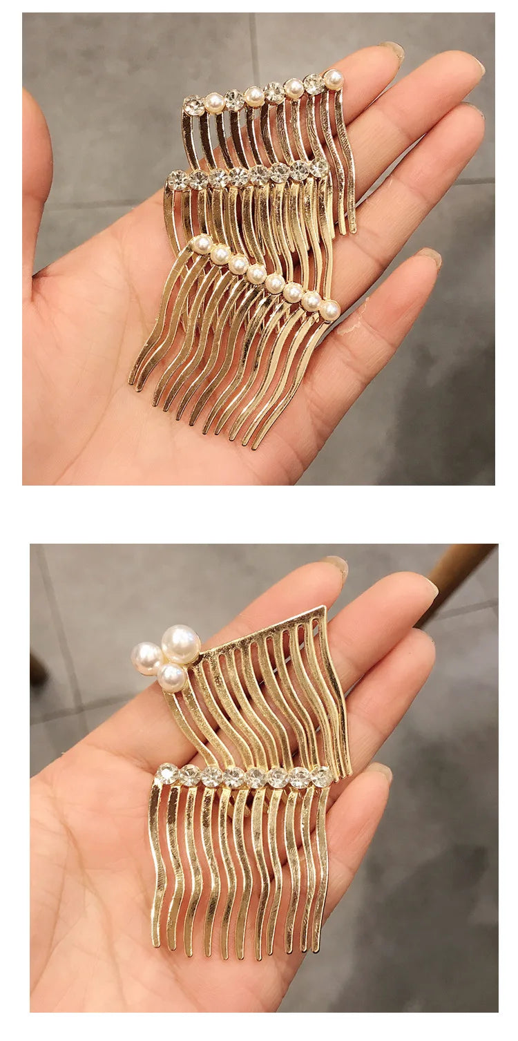 New FashionBoutique Alloy Pearl Rhinestone Row Fork Hair Comb   Barrettes for Women Girl Accessories Headwear