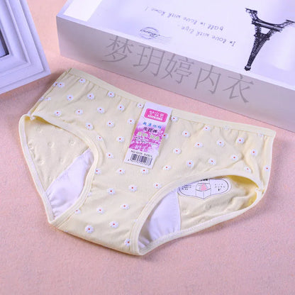 Teenage Girl Leakproof Cute Floral Briefs Cotton Sanitary Physiological Pants For Menstruation Period Young Girls Underwears