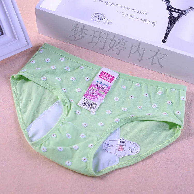 Teenage Girl Leakproof Cute Floral Briefs Cotton Sanitary Physiological Pants For Menstruation Period Young Girls Underwears