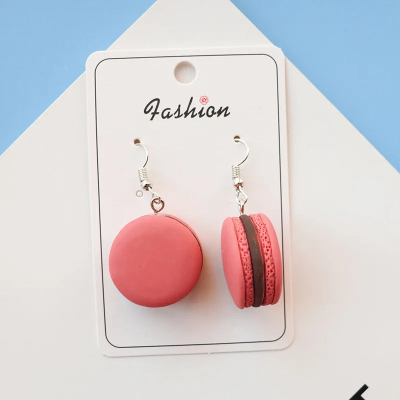 1Pair Drop Earrings Hamburge Colorful Macaroon Resin Craft Creative Dangle Jewelry For Girl And Woman