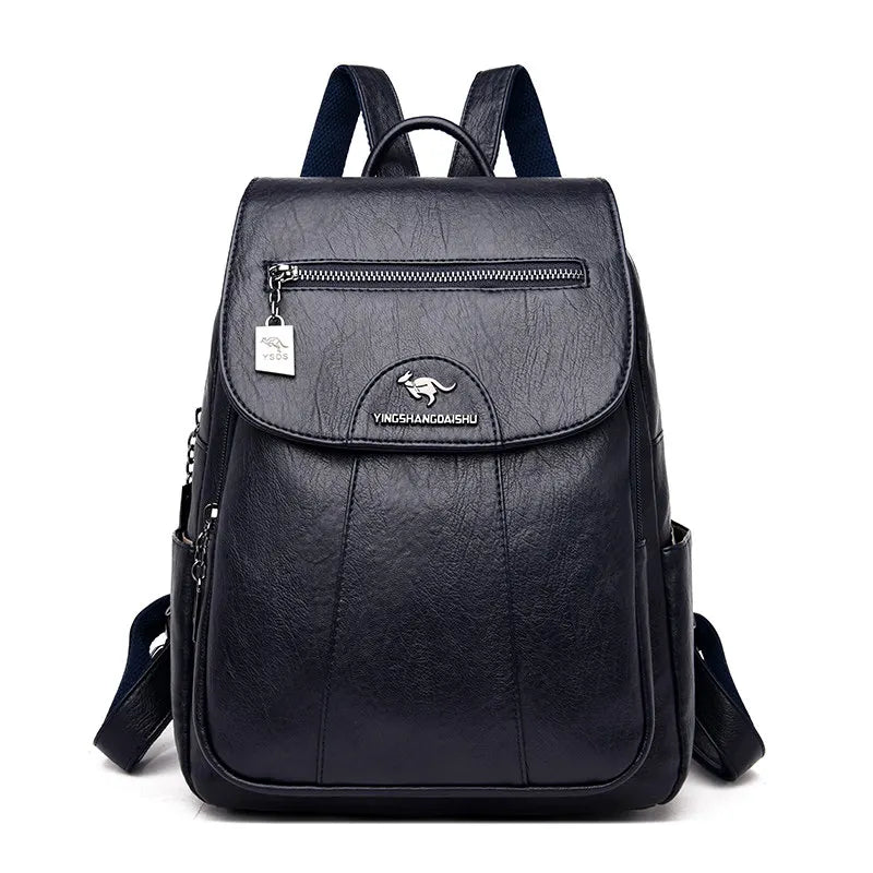 6 Colors Women 's Backpack 2024 New High Quality Soft Leather Leisure Travel Large Capacity School Bags for Teenage Girls Black