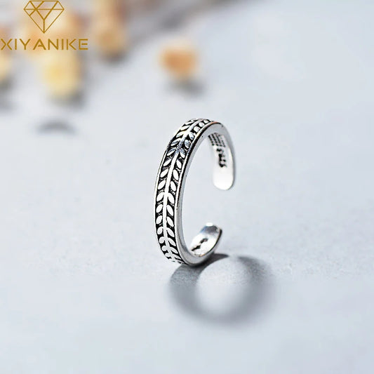 XIYANIKE Silver Color  Creative Olive Leaf Design Vintage Opening Ring For Women Men Lovers Trendy Simple Jewelry