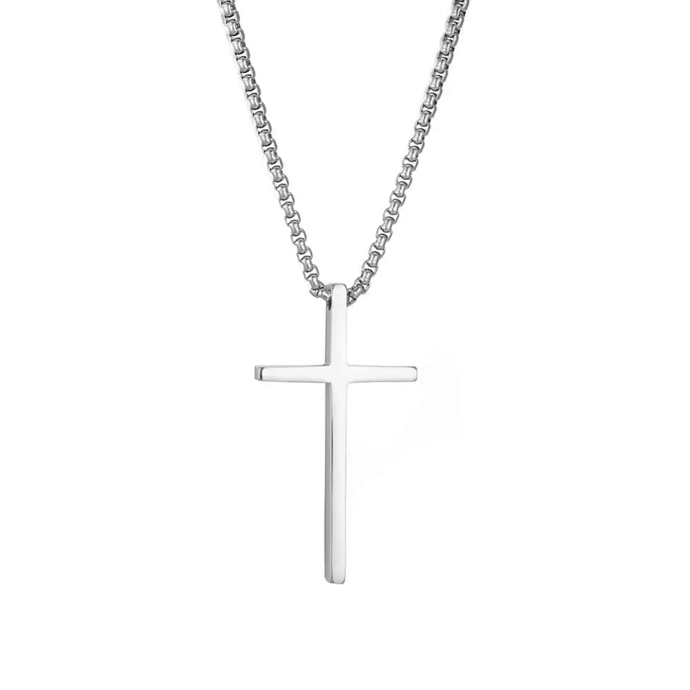 Lemegeton Hip Hop Cross Pendant Necklace for Men Women Box Chain Charm Necklaces Choker Stainless Steel Religious Jewelry Gifts