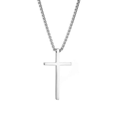 Lemegeton Hip Hop Cross Pendant Necklace for Men Women Box Chain Charm Necklaces Choker Stainless Steel Religious Jewelry Gifts