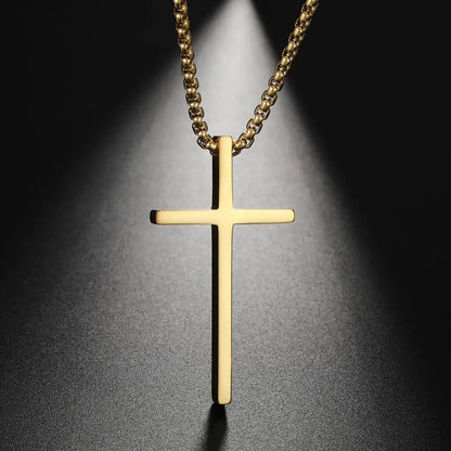 Lemegeton Hip Hop Cross Pendant Necklace for Men Women Box Chain Charm Necklaces Choker Stainless Steel Religious Jewelry Gifts