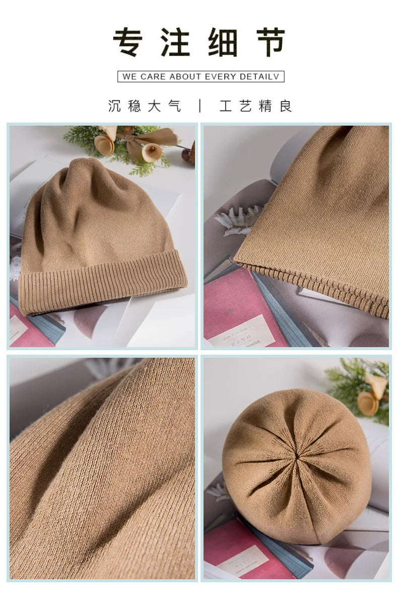 VISROVER 12 Colors Solid Real Cashmere Beanies Winter Hat For Woman Acrylic Hat Woman Autumn Warm Skullies For Man Wholesales