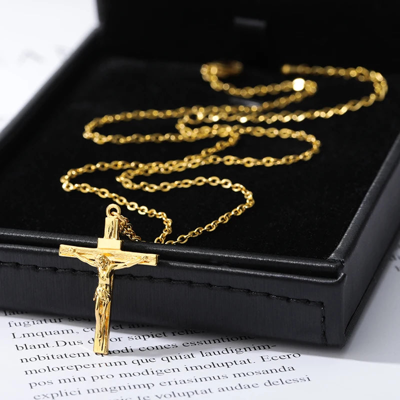 Christian Jesus Cross Necklace For Women Men Stainless Steel Chains Choker Religion Cross Pendants Jewelry Prayer Baptism Gifts