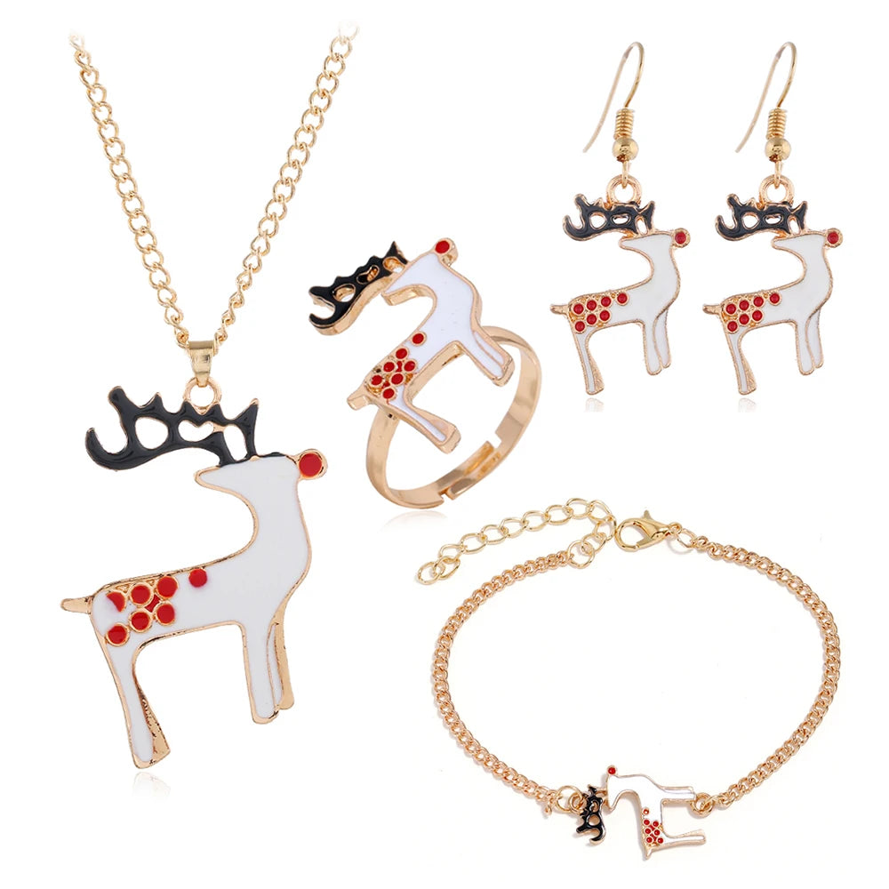 5Pcs/Set Christmas Lady Jewelry Set Santa Elk Moon Bells Earrings Necklace Bracelet Decorative Christmas Ornaments Girls Gifts