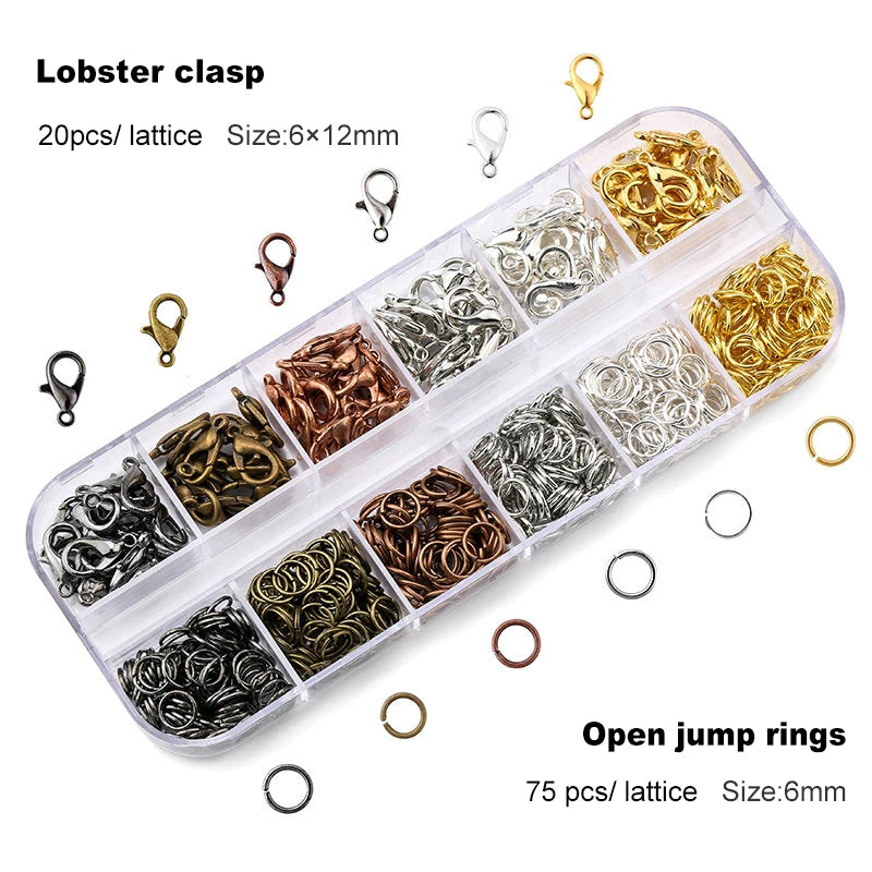 A Set Jewelry Findings 4mm/5mm/6mm/8mm/10mm Open Jump Rings Split Rings 6 colors Lobster Clasps hooks Jewelry Making Supplies