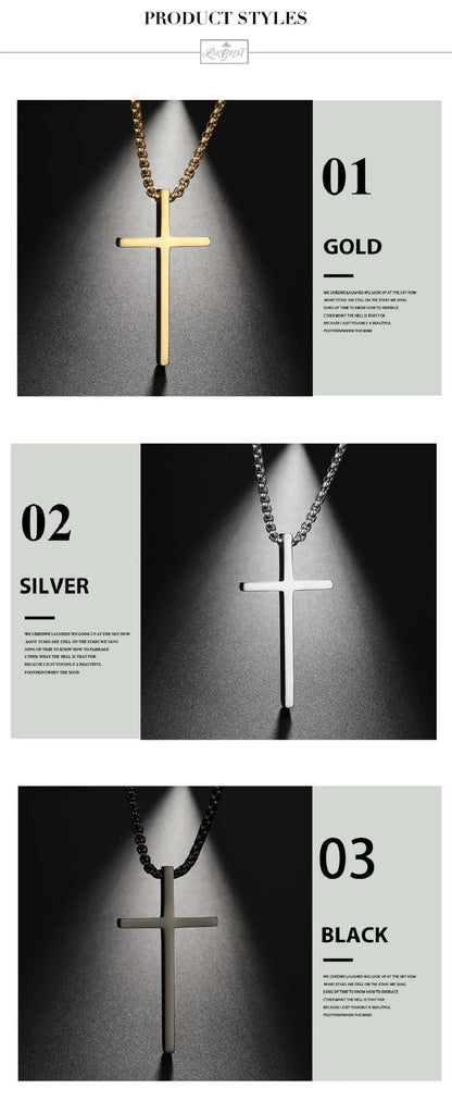 Lemegeton Hip Hop Cross Pendant Necklace for Men Women Box Chain Charm Necklaces Choker Stainless Steel Religious Jewelry Gifts