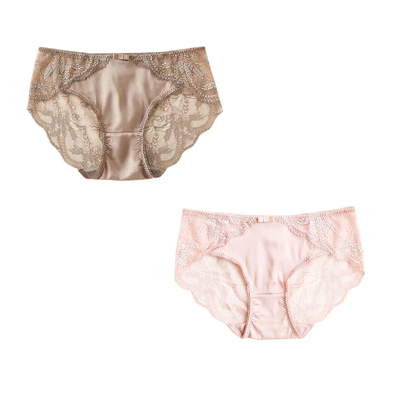 SuyaDream 2pcs/lot Women Panties 100%Natural Silk Lining Sexy Lace Briefs Health 2022 New Everyday wear Intimates Pink White