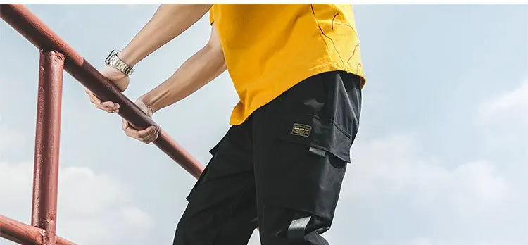 New Joggers Cargo Pants for Men Casual Hip Hop Pocket Male Trousers Sweatpants Streetwear Ribbons Techwear Pants