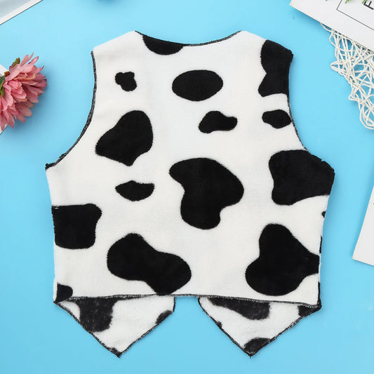 Baby Girls Flannel Vest Autumn Fashion Cow Printed Waistcoat Kids Outerwear Kids Boys Girls Cowboy Cowgirl Fancy Dress Costume